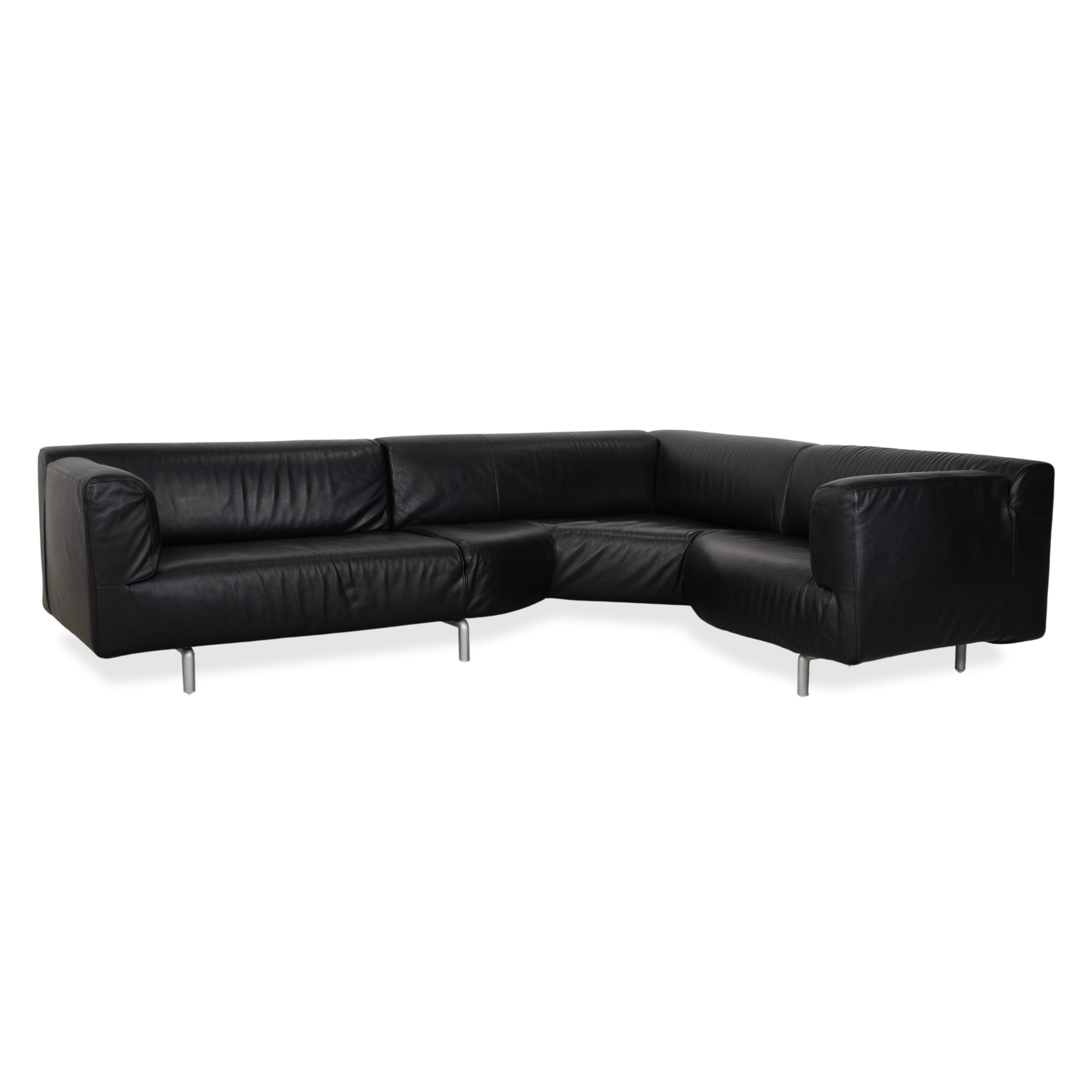 Canapé d'angle en cuir Cassina Met 250, noir, pieds argentés