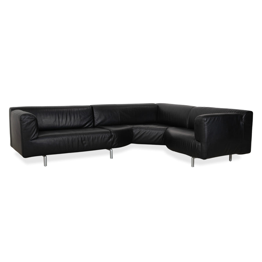 Cassina Met 250 Leder Ecksofa Schwarz Couch Silberne Füße