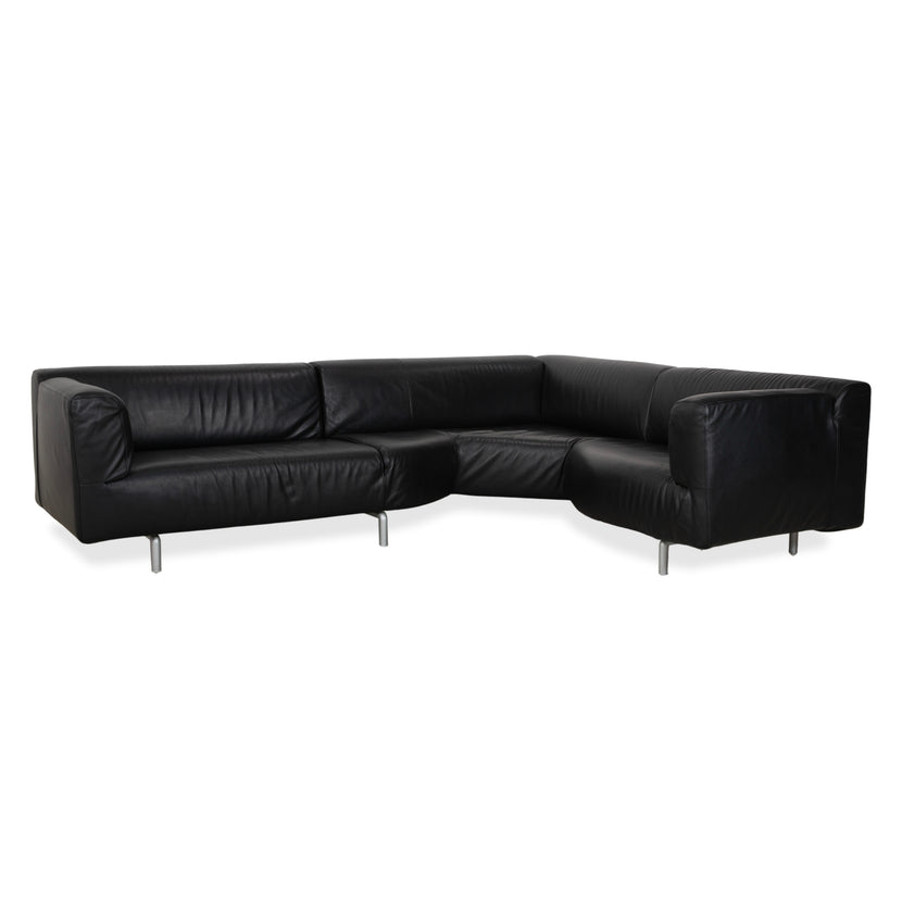 Cassina Met 250 Leather Corner Sofa Black Couch Silver Feet