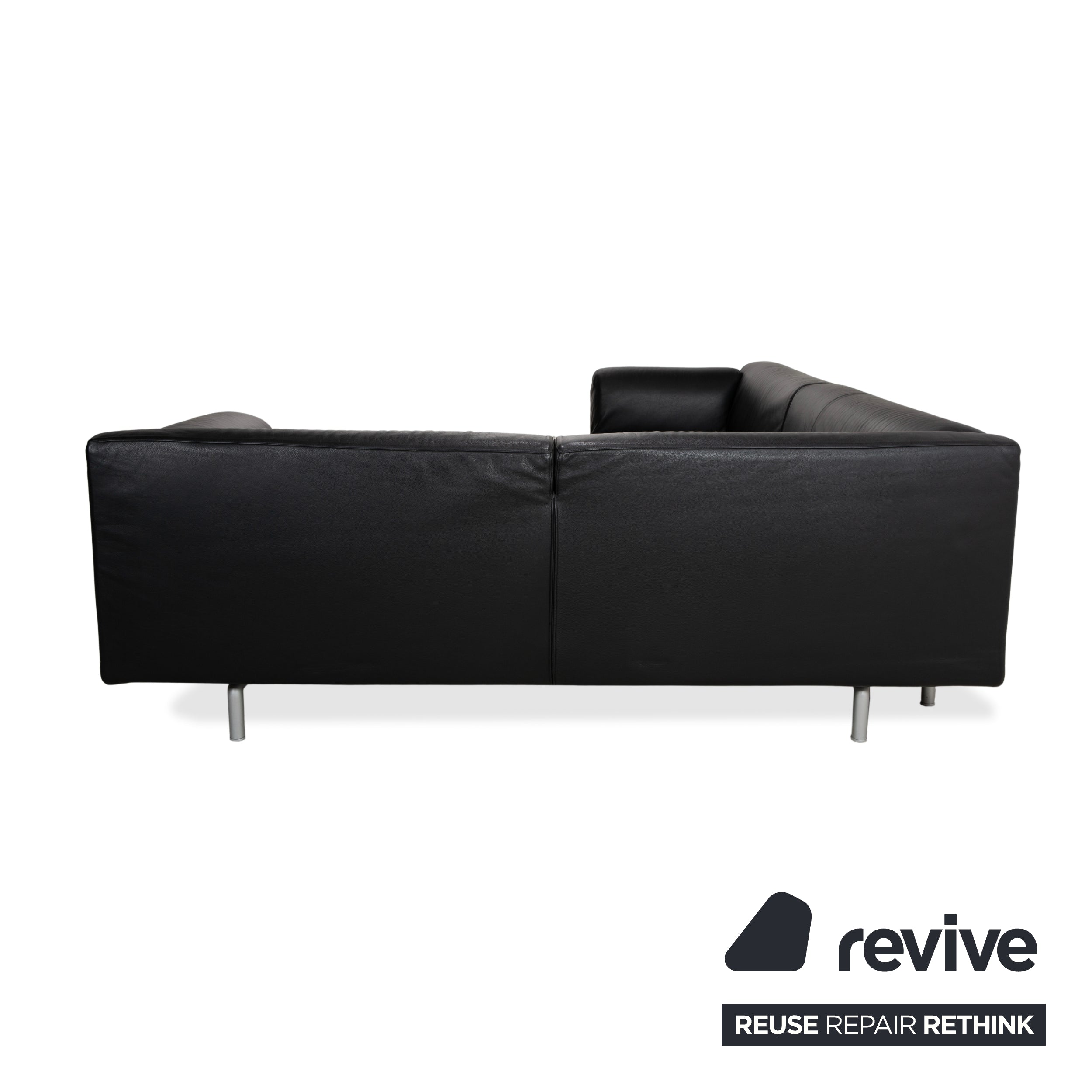 Canapé d'angle en cuir Cassina Met 250, noir, pieds argentés