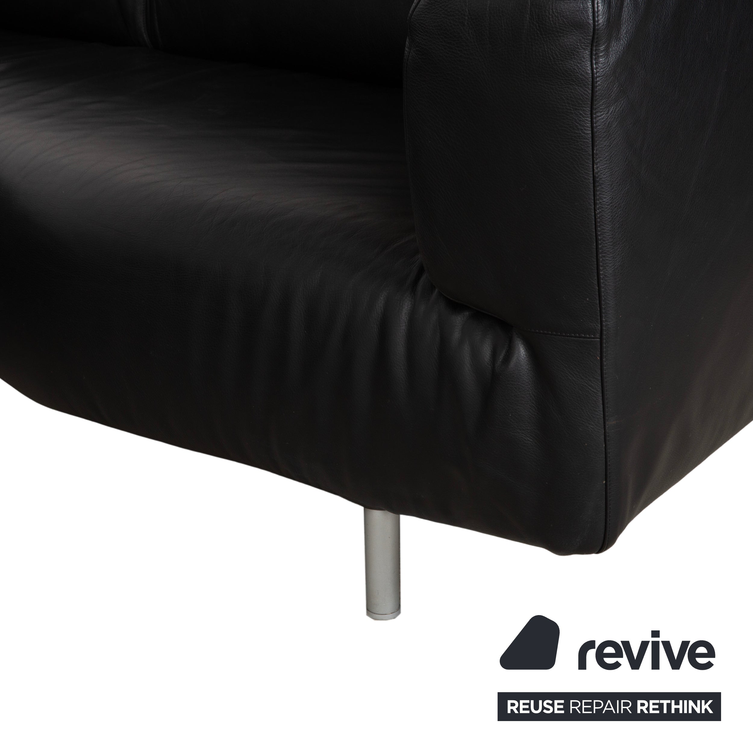 Cassina Met 250 Leather Corner Sofa Black Couch Silver Feet