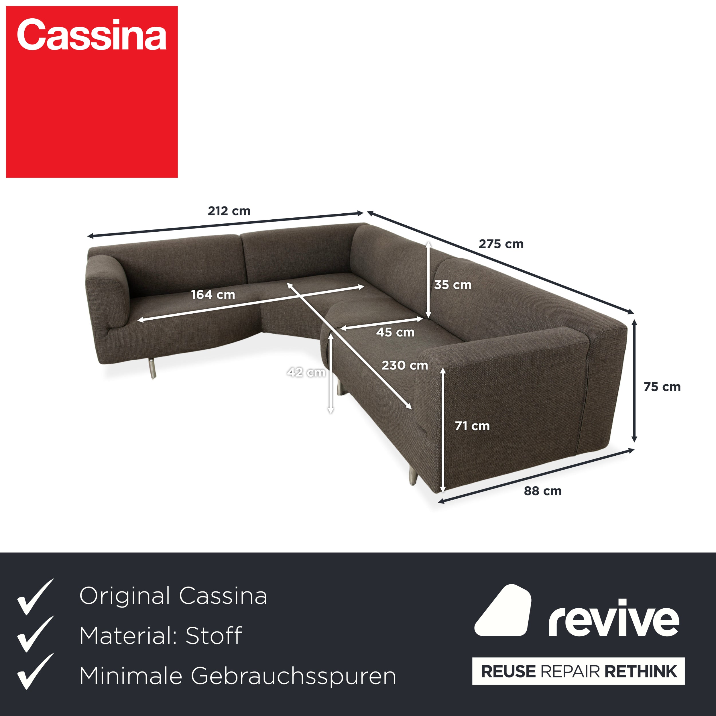 Cassina Met 250 Stoff Ecksofa Grau Sofa Couch