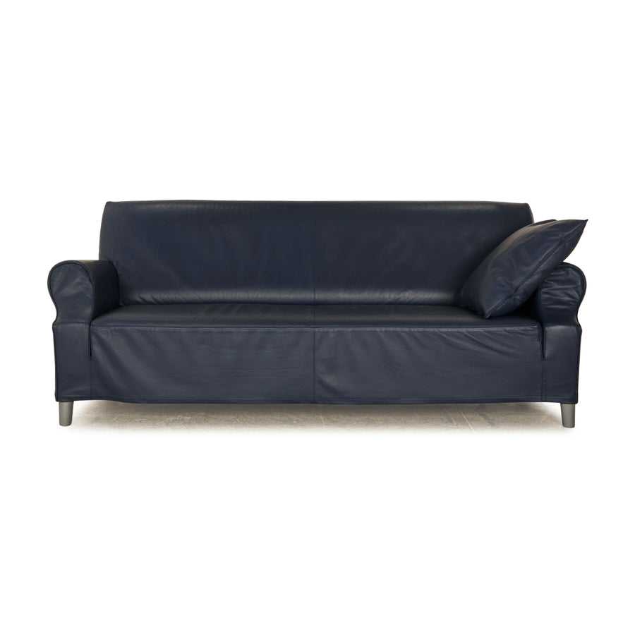 Cassina Met Leather Three Seater Dark Blue Sofa Couch