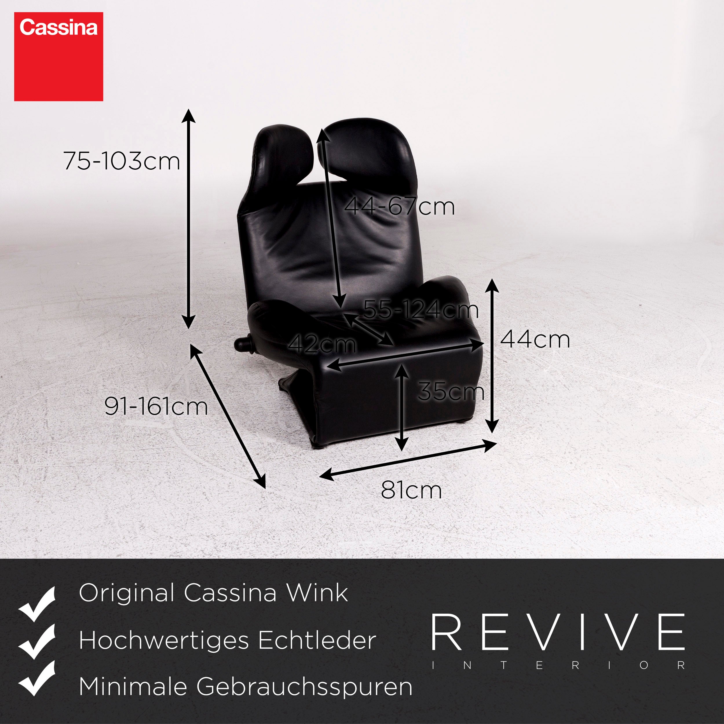 Fauteuil en cuir Cassina Wink noir fonction relaxation Toshiyuki Kita #10184