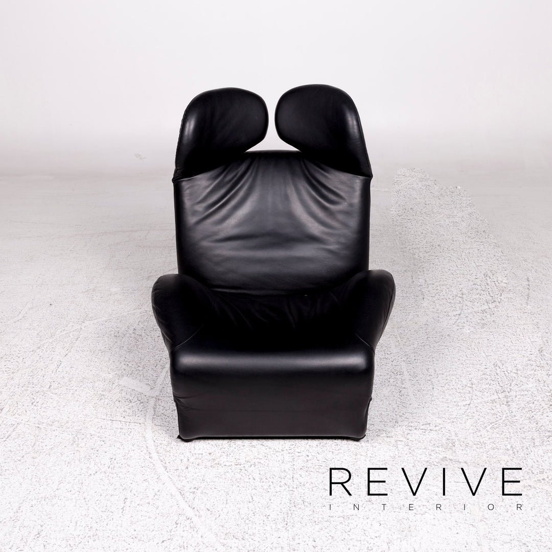 Cassina Wink Leather Armchair Black Relaxation Toshiyuki Kita #10184