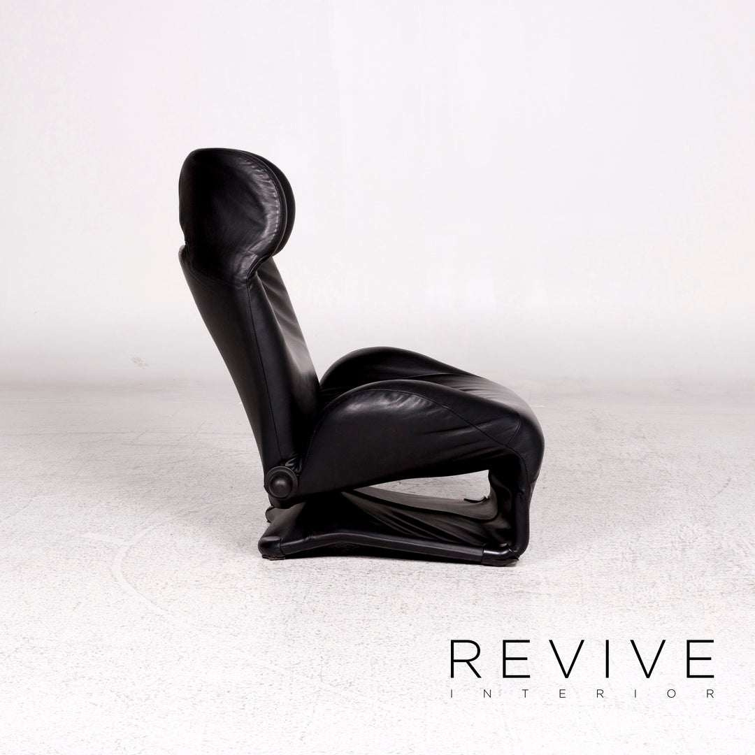 Cassina Wink Leather Armchair Black Relaxation Toshiyuki Kita #10184