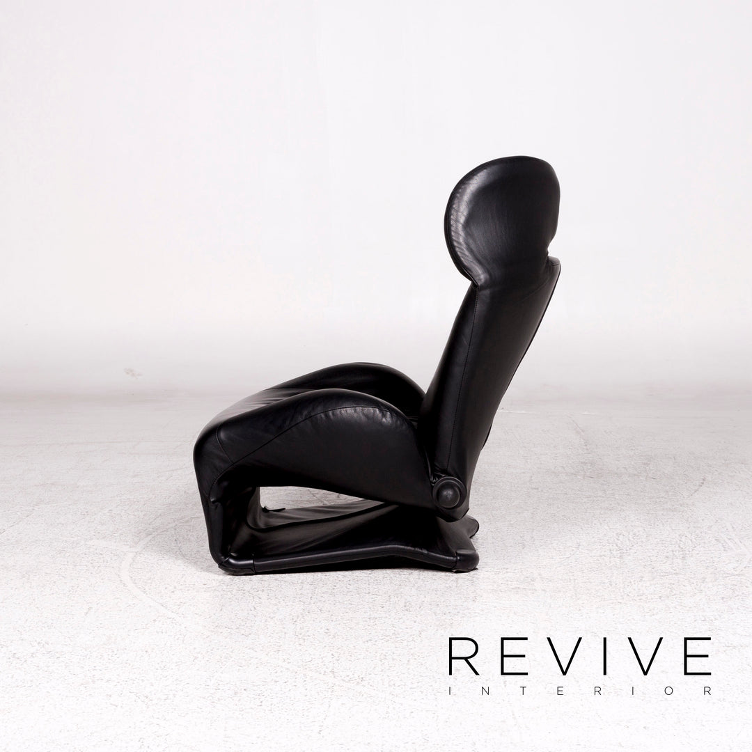 Cassina Wink Leather Armchair Black Relaxation Toshiyuki Kita #10184
