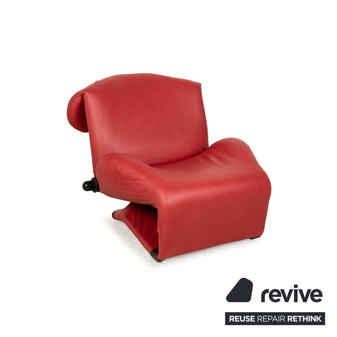 Fauteuil Cassina Wink cuir vegan rouge (GAVIN 107) tissu fonction manuelle nouveau revêtement