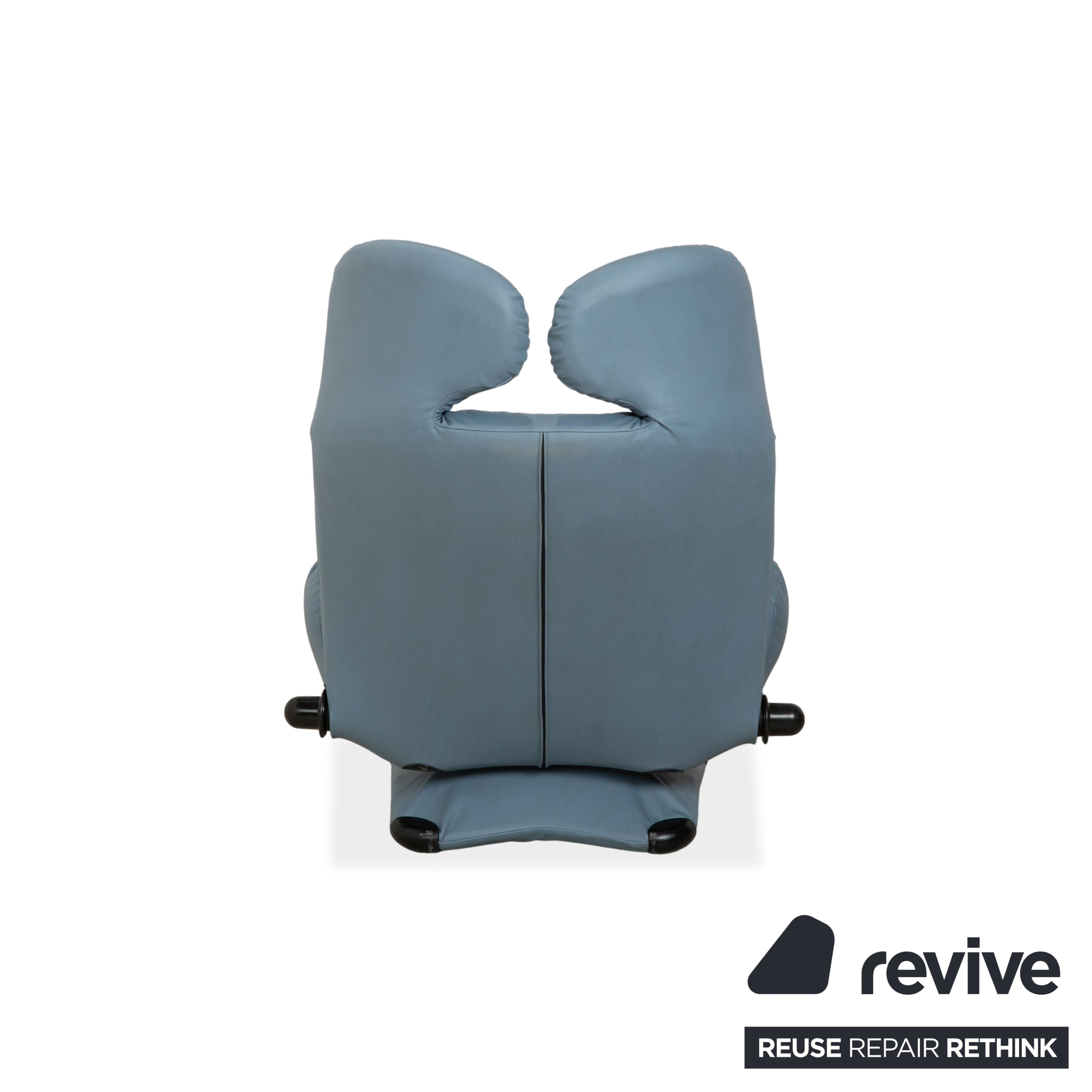 Fauteuil Cassina Wink, cuir végan, gris-bleu, fonction manuelle, retapissé