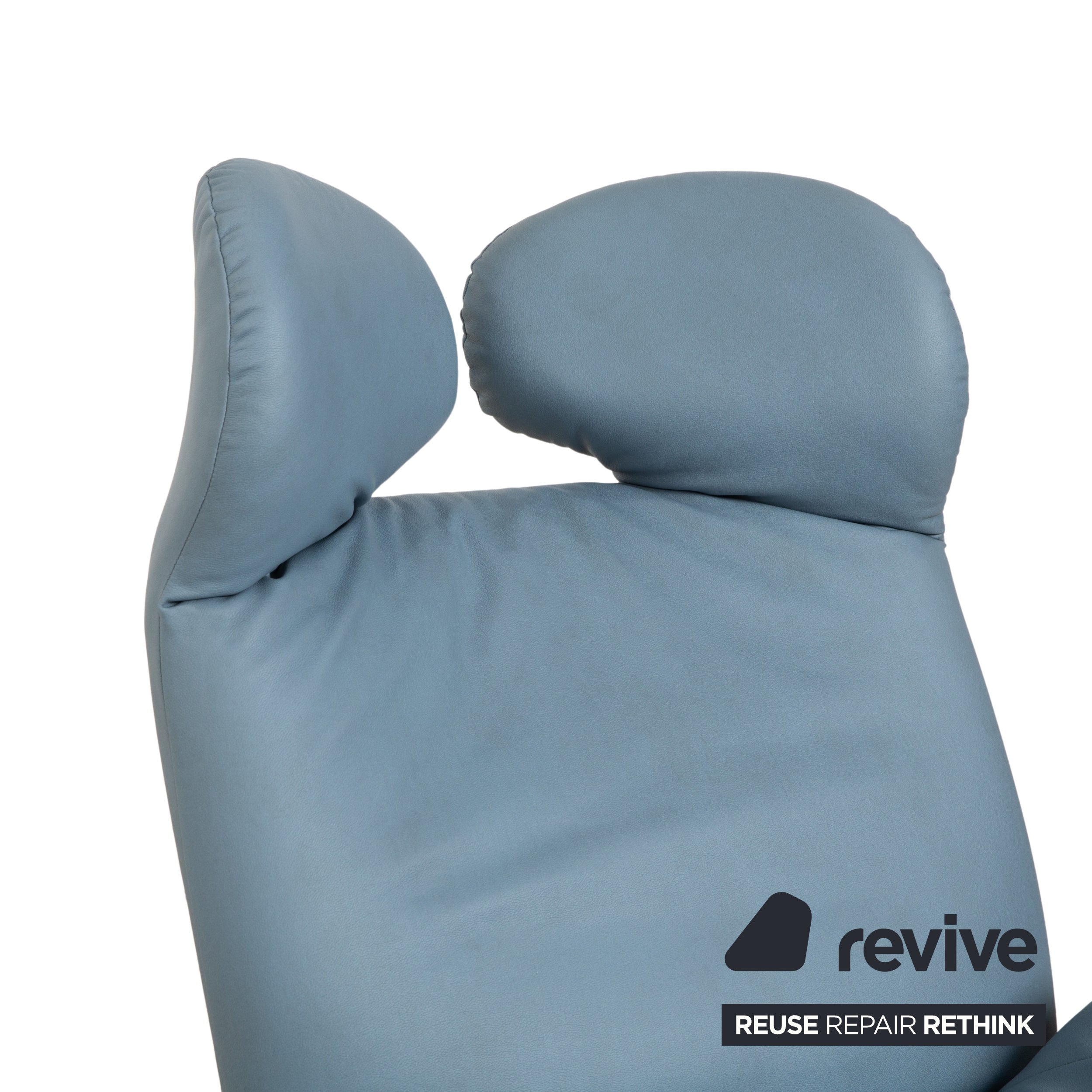 Fauteuil Cassina Wink, cuir végan, gris-bleu, fonction manuelle, retapissé