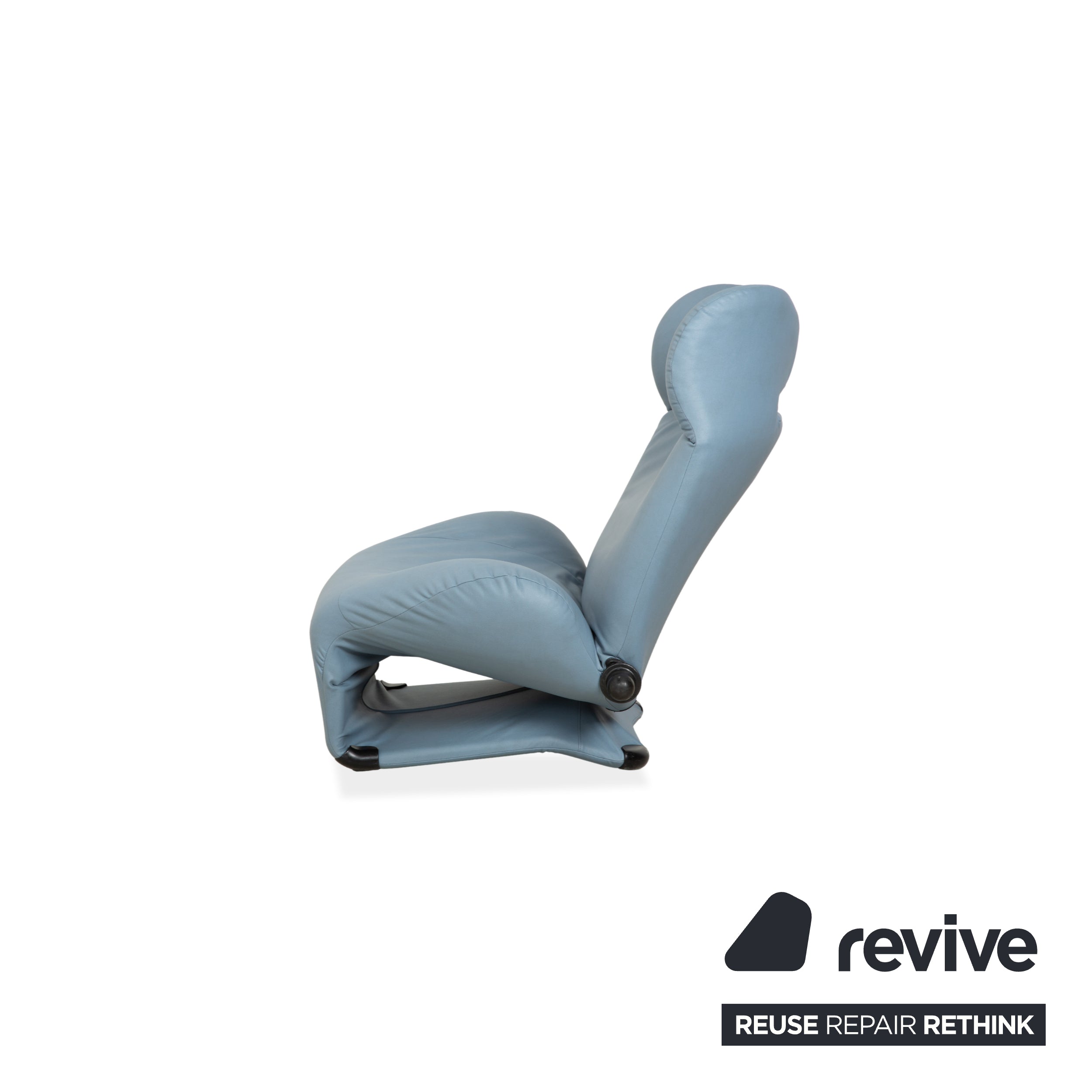 Fauteuil Cassina Wink, cuir végan, gris-bleu, fonction manuelle, retapissé