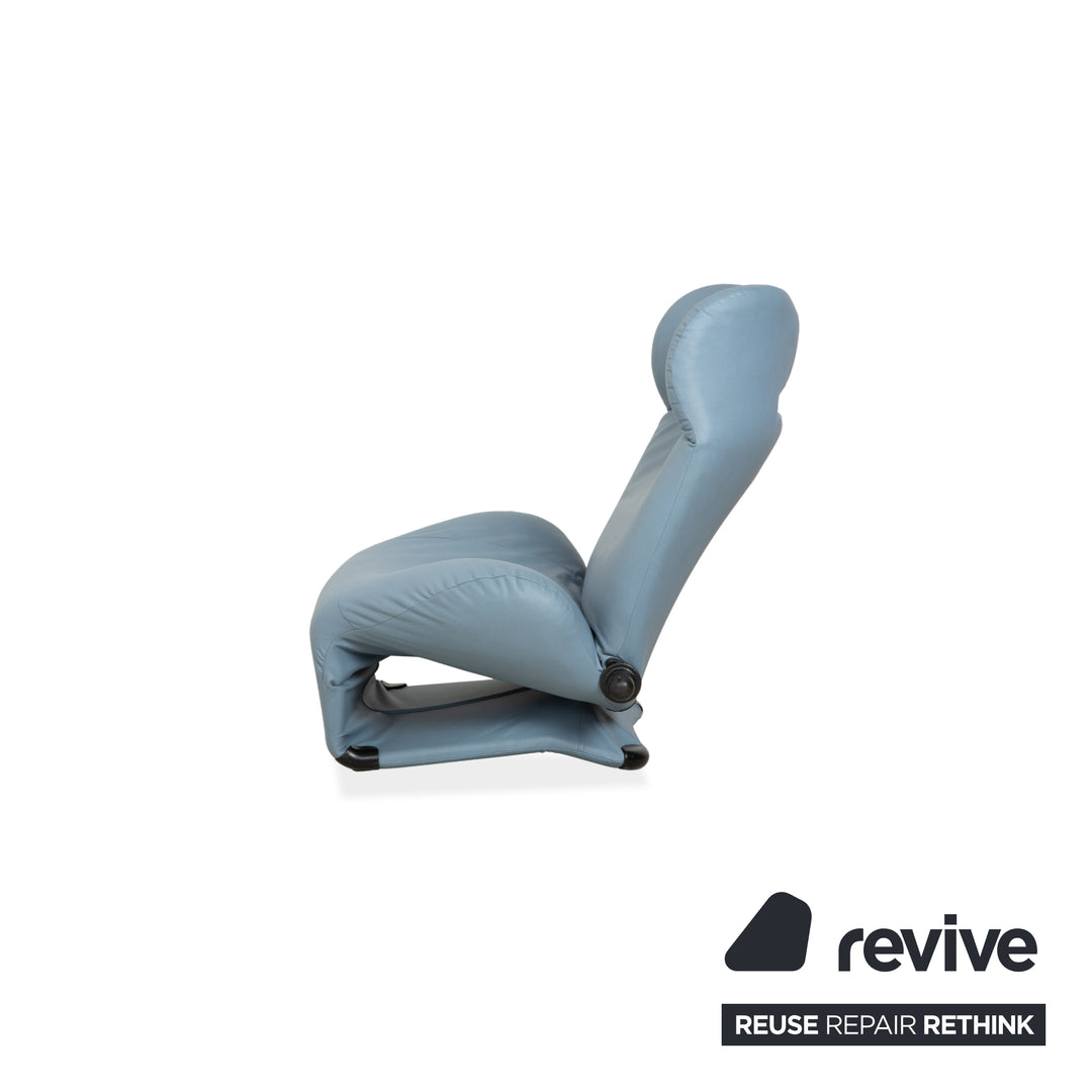 Cassina Wink Sessel veganes Leder Blau Grau manuelle Funktion Neubezug