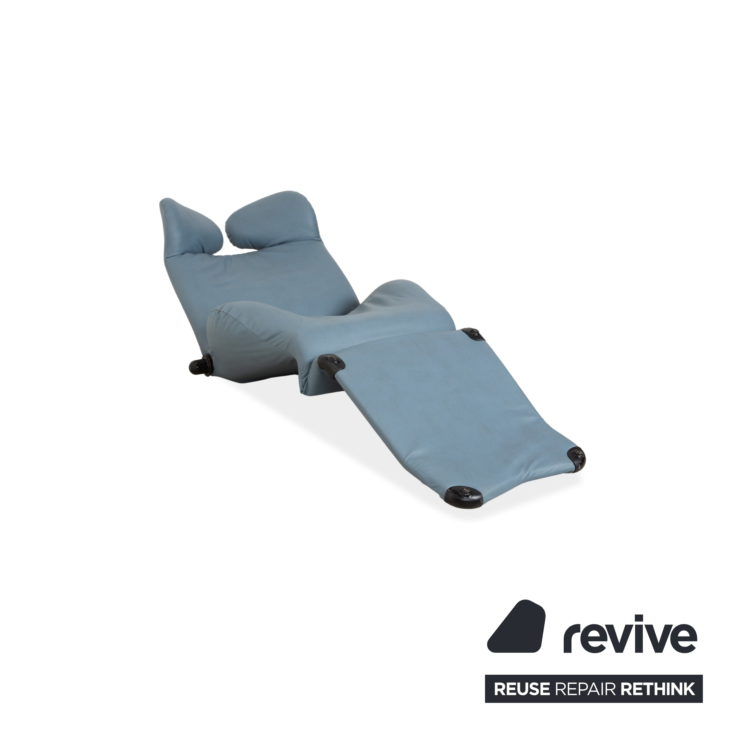 Fauteuil Cassina Wink, cuir végan, gris-bleu, fonction manuelle, retapissé