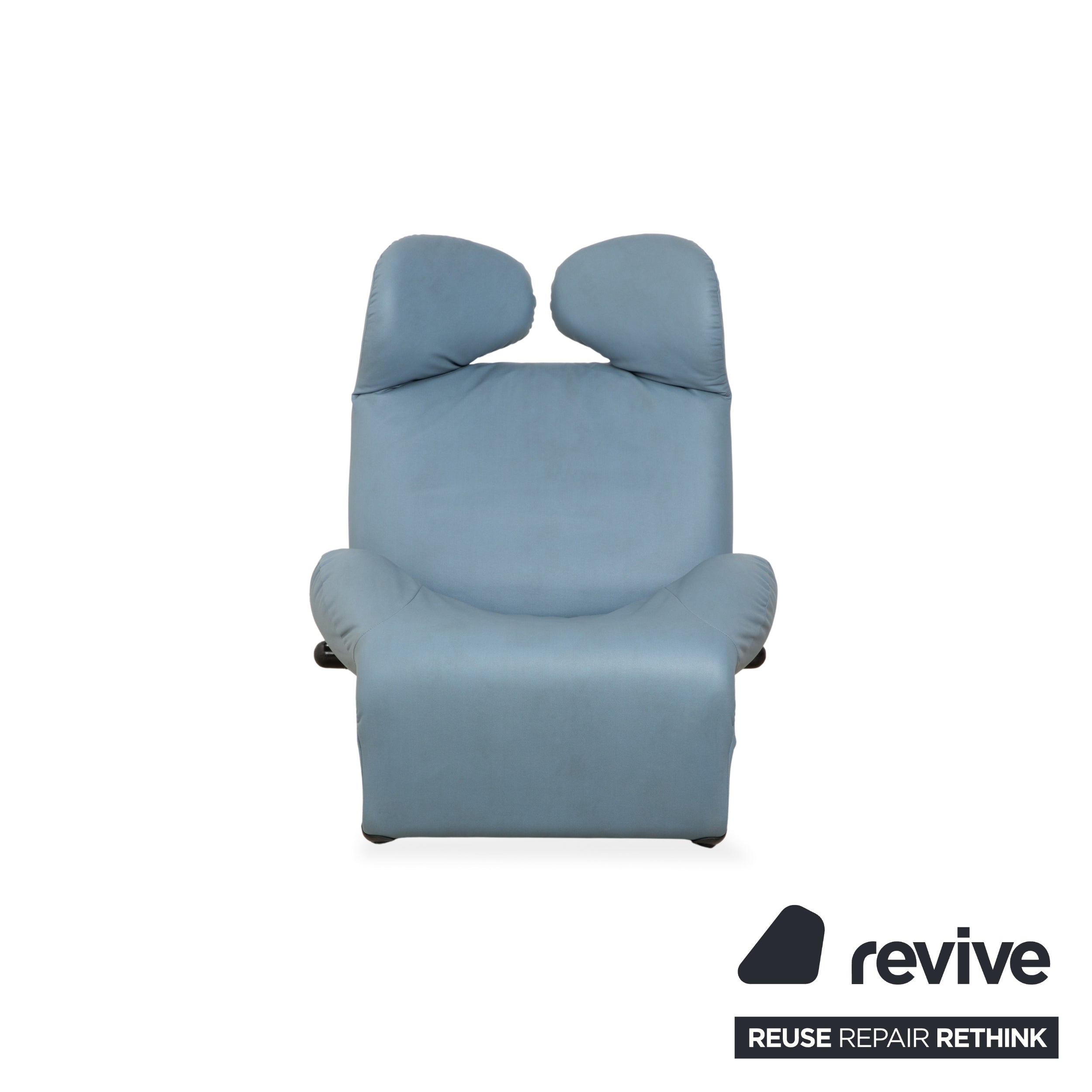 Fauteuil Cassina Wink, cuir végan, gris-bleu, fonction manuelle, retapissé