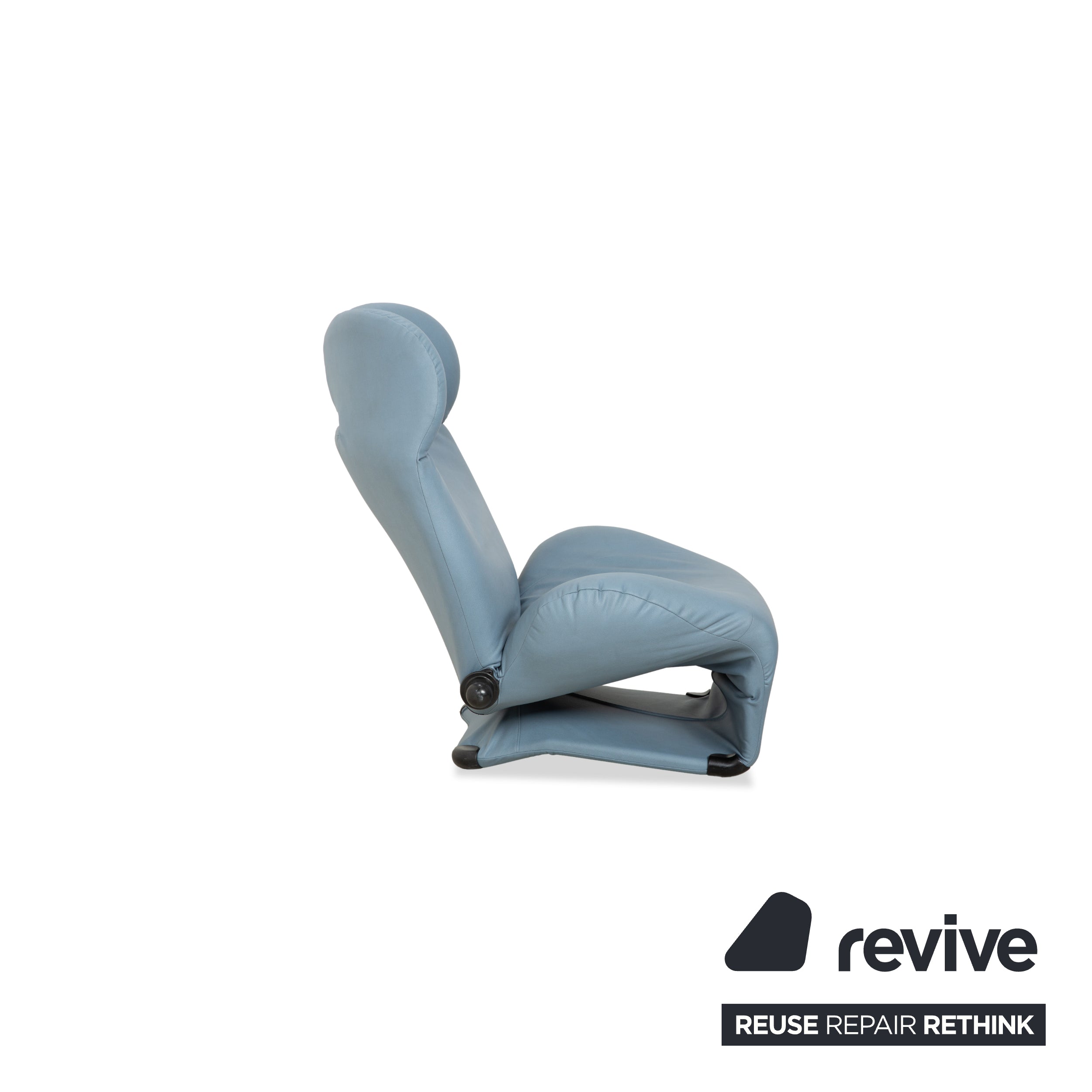 Fauteuil Cassina Wink, cuir végan, gris-bleu, fonction manuelle, retapissé