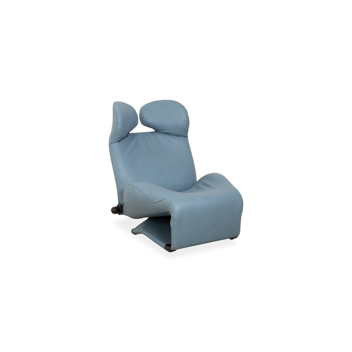 Cassina Wink Sessel veganes Leder Blau Grau manuelle Funktion Neubezug