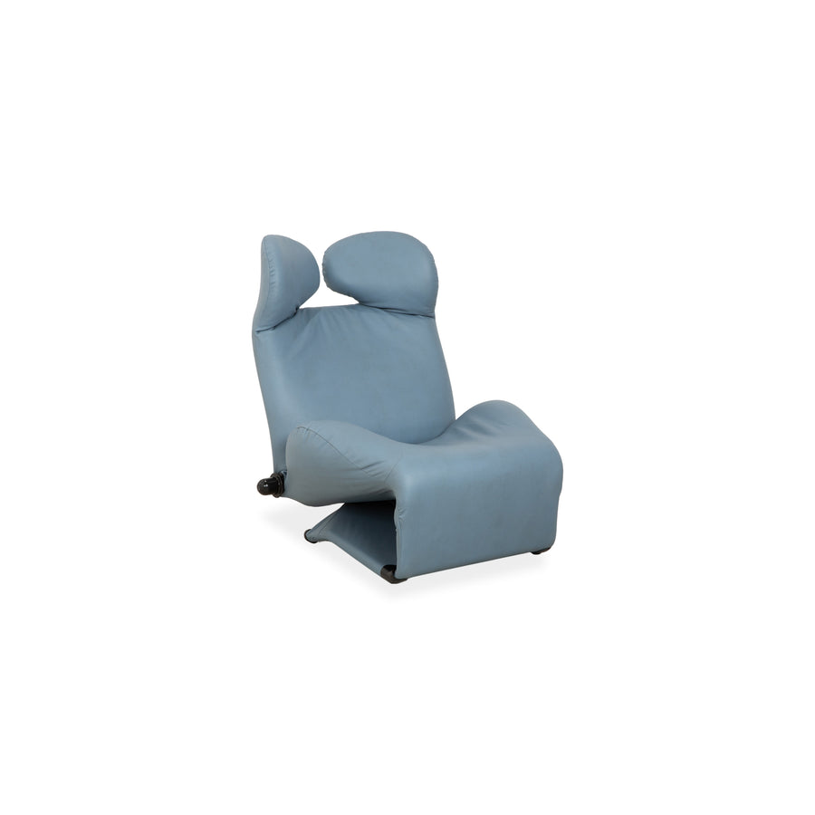 Cassina Wink armchair, vegan leather, blue-grey, manual function, reupholstered