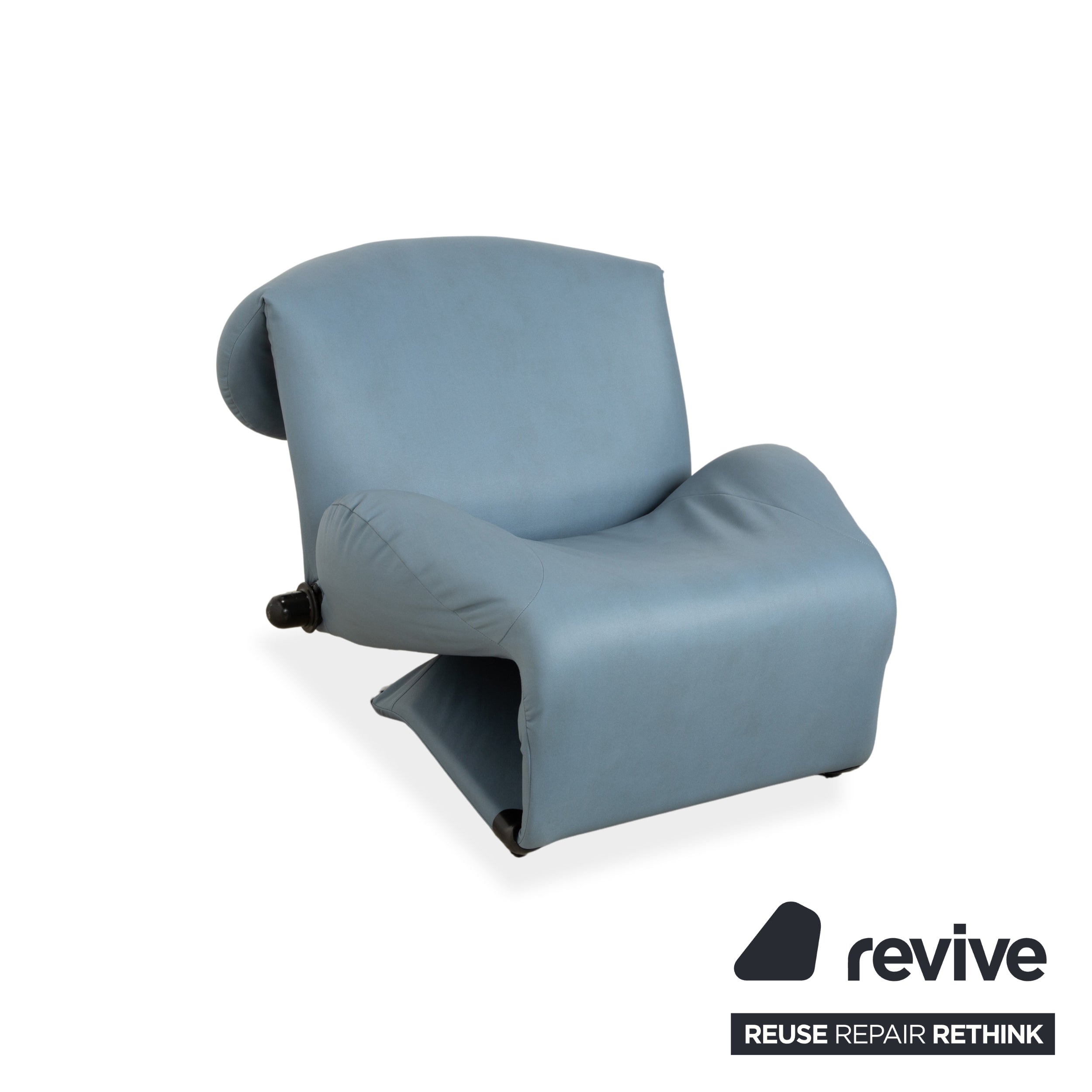 Fauteuil Cassina Wink, cuir végan, gris-bleu, fonction manuelle, retapissé