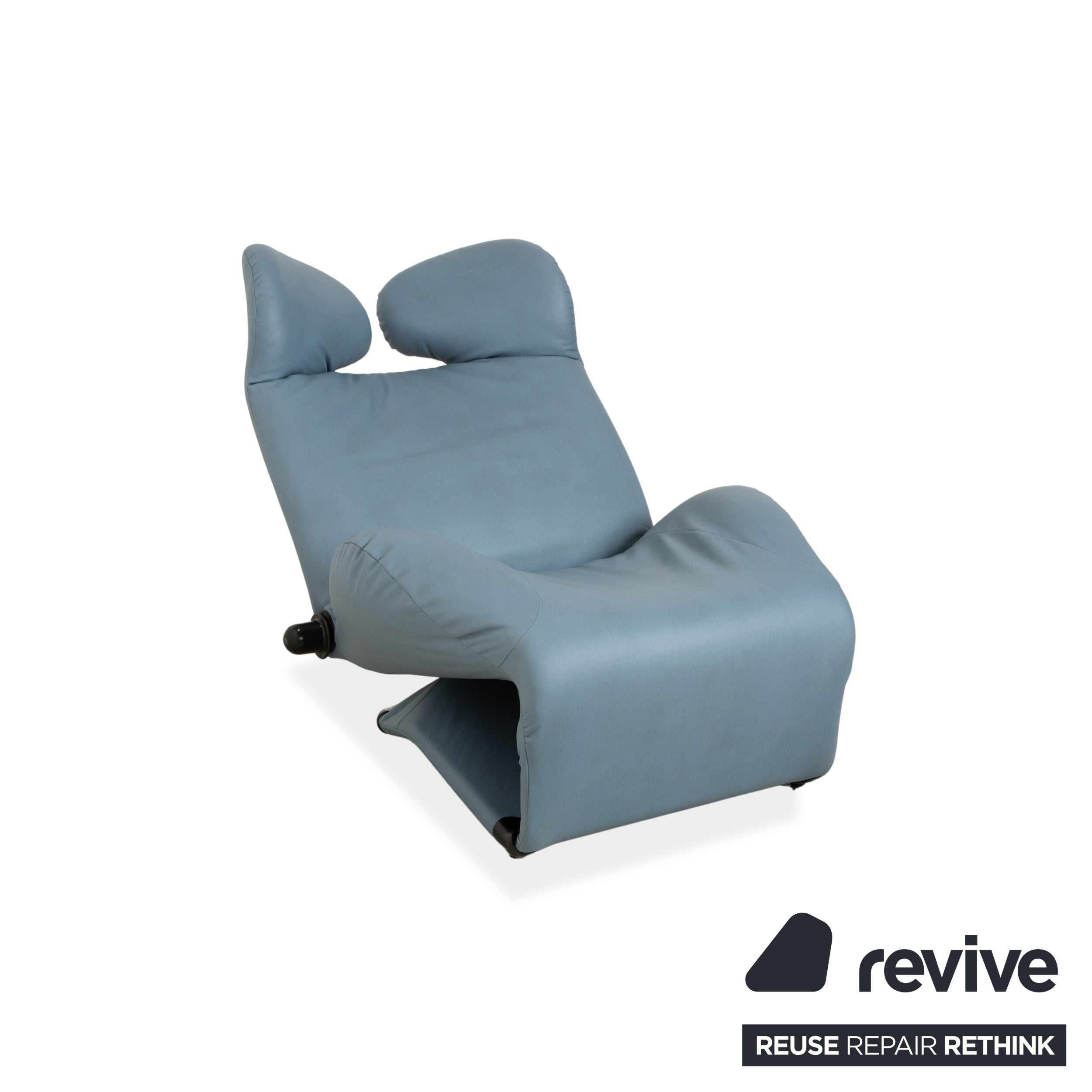 Fauteuil Cassina Wink, cuir végan, gris-bleu, fonction manuelle, retapissé