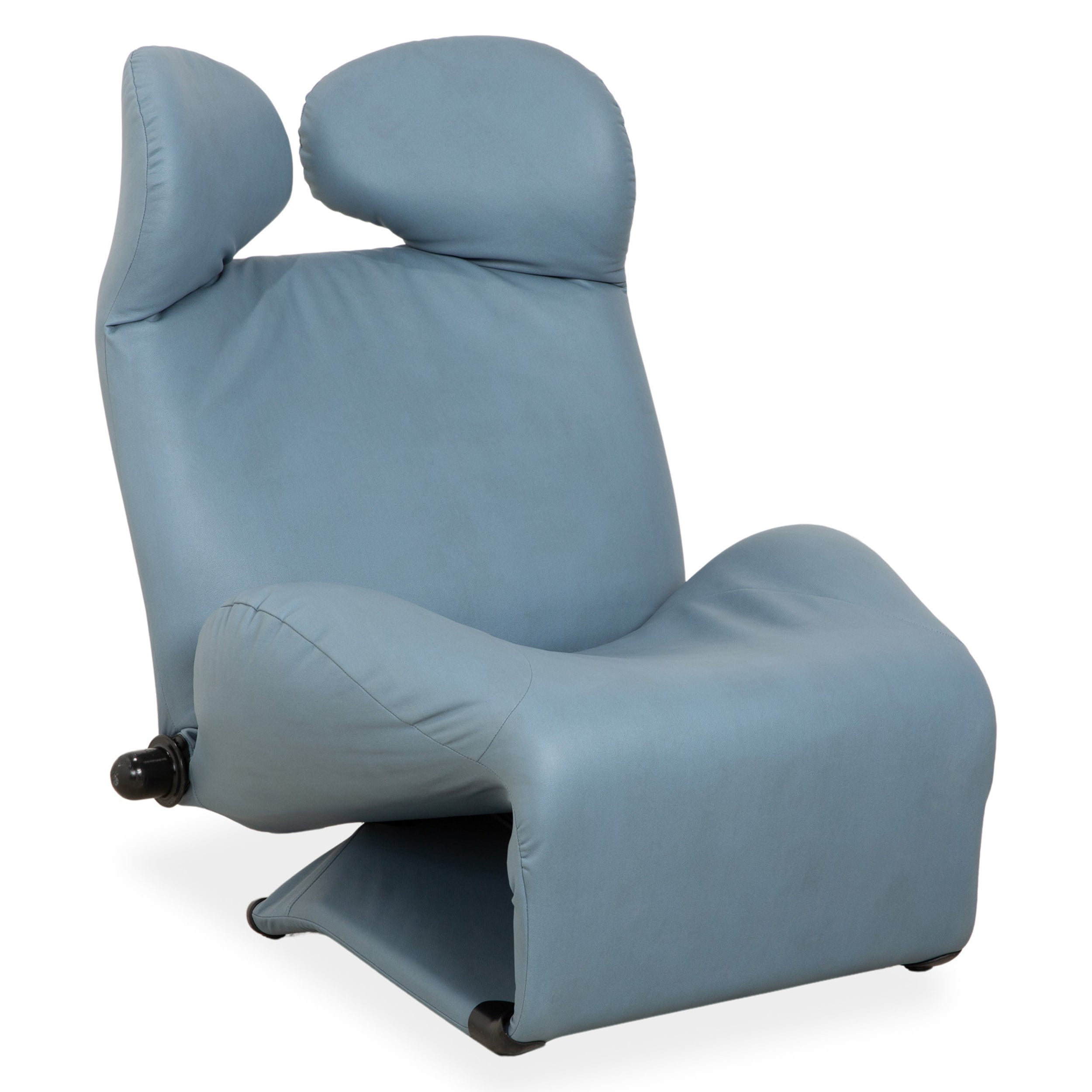 Fauteuil Cassina Wink, cuir végan, gris-bleu, fonction manuelle, retapissé
