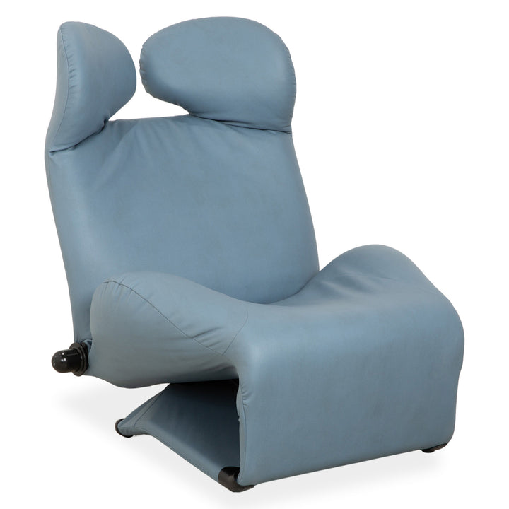 Cassina Wink Sessel veganes Leder Blau Grau manuelle Funktion Neubezug