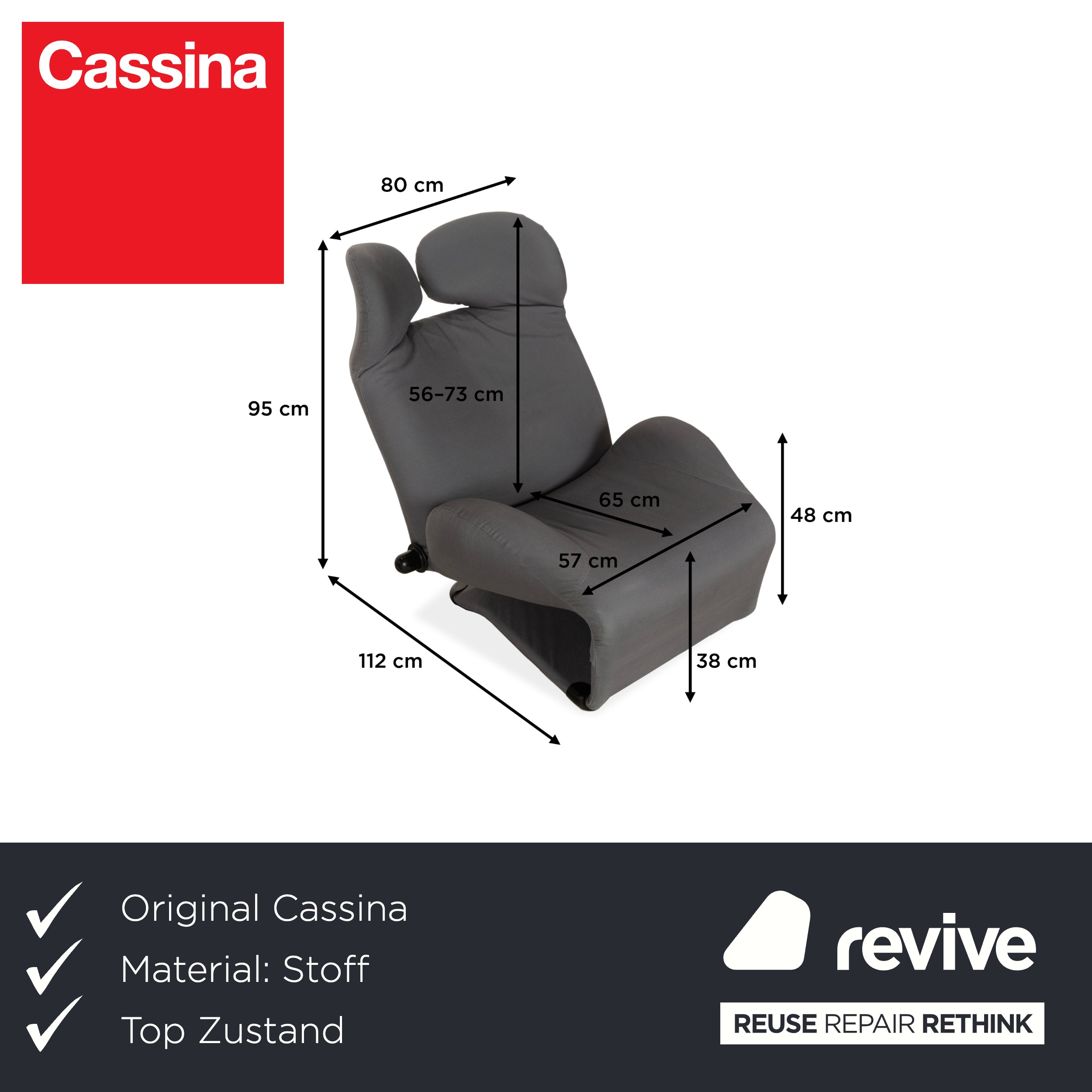 Cassina Wink fabric armchair grey manual function