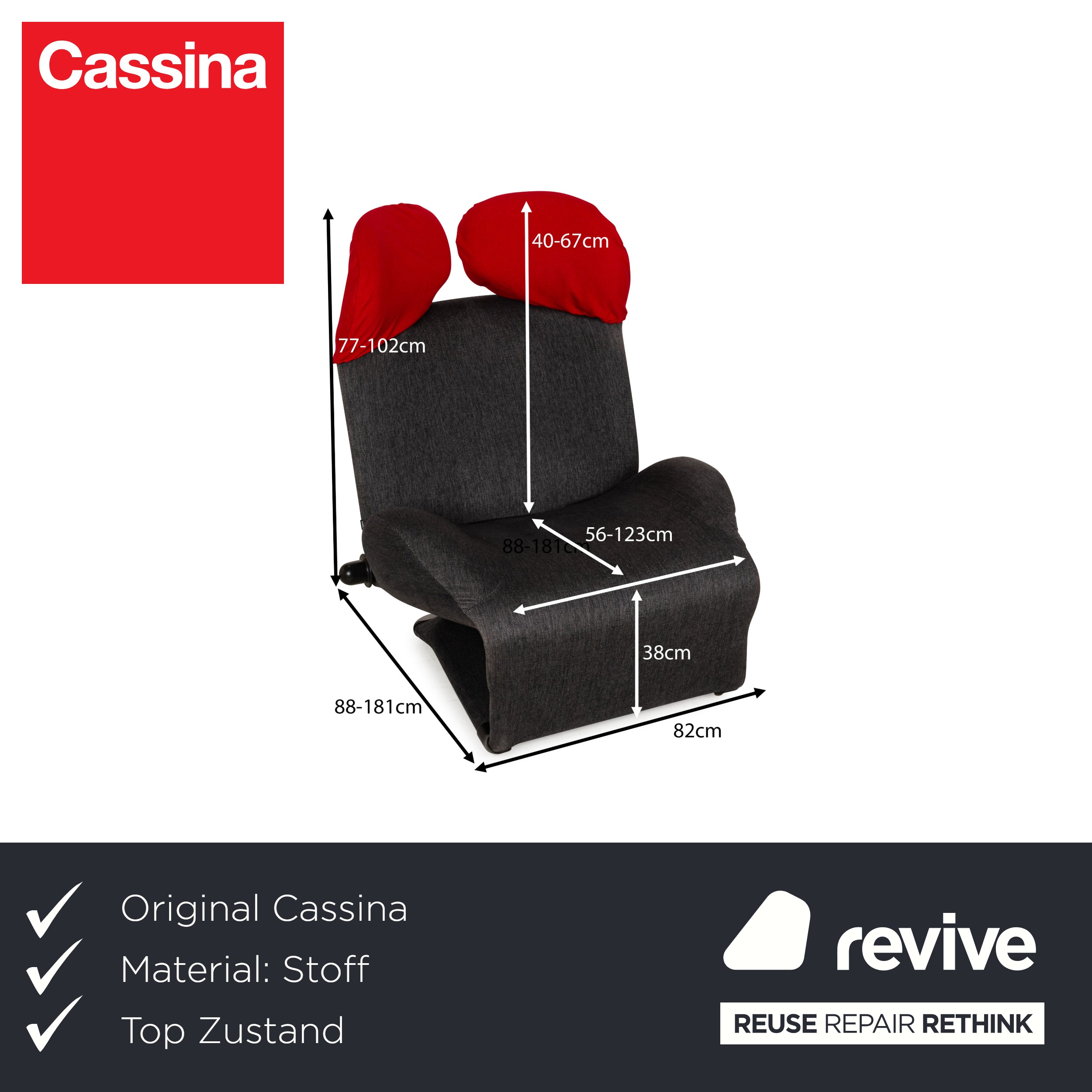 Cassina Wink fabric armchair grey red manual function