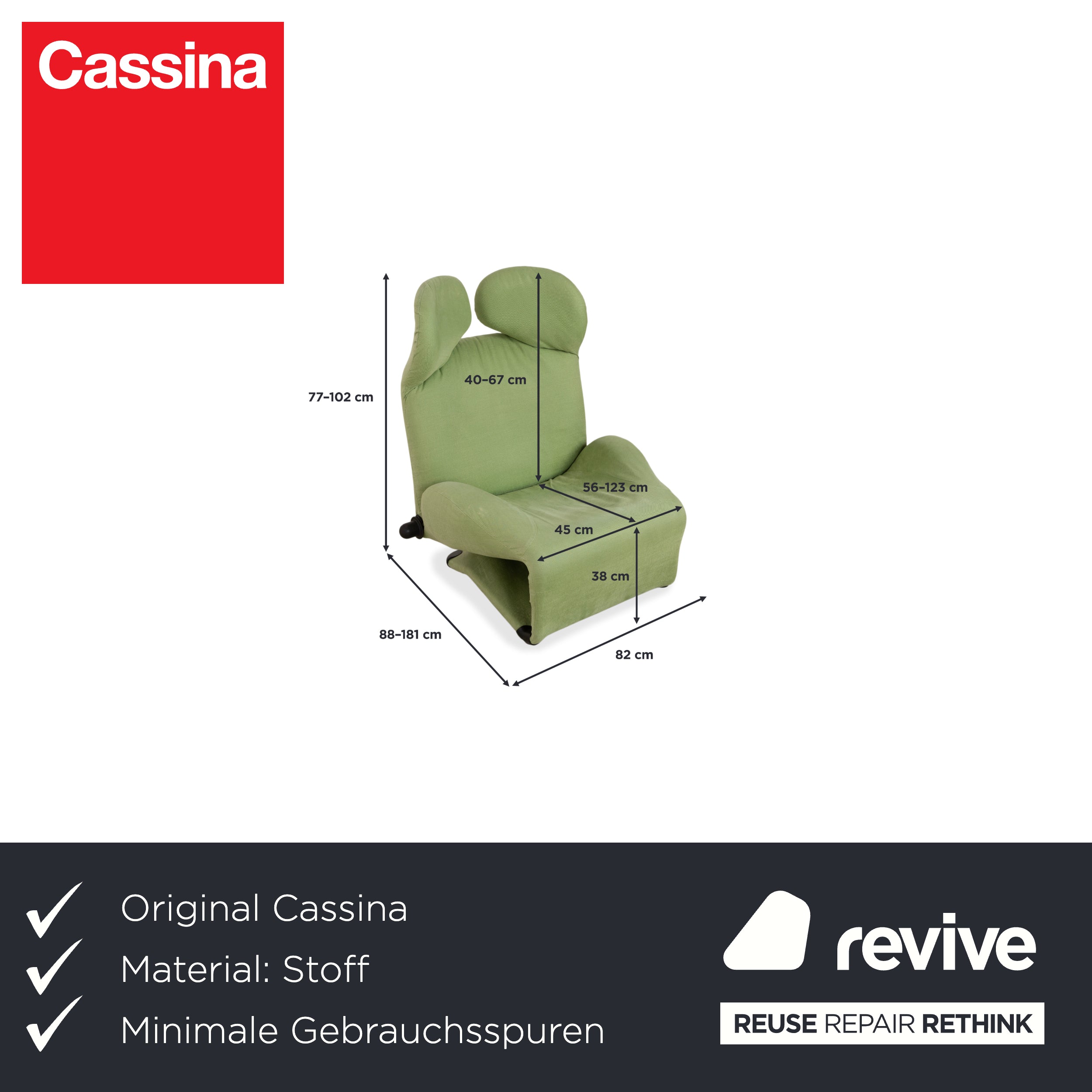Cassina Wink fabric armchair, green, manual function