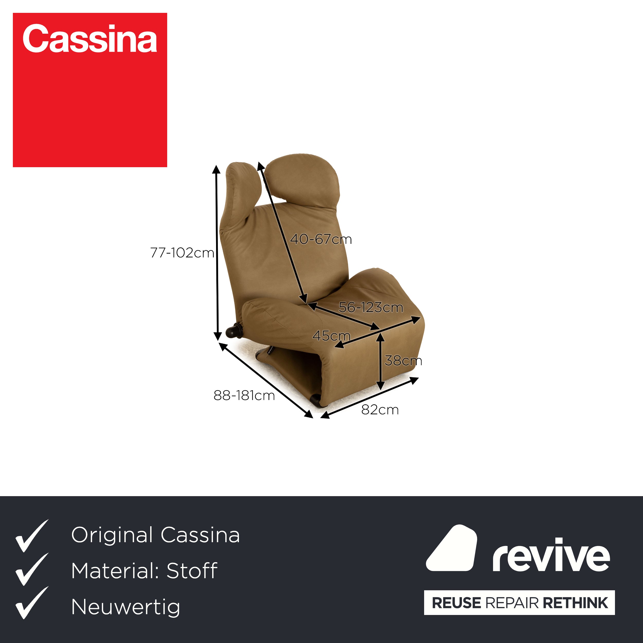 Cassina Wink veganes Leder (GAVIN 108) Sessel Olive Grün manuelle Funktion Neubezug