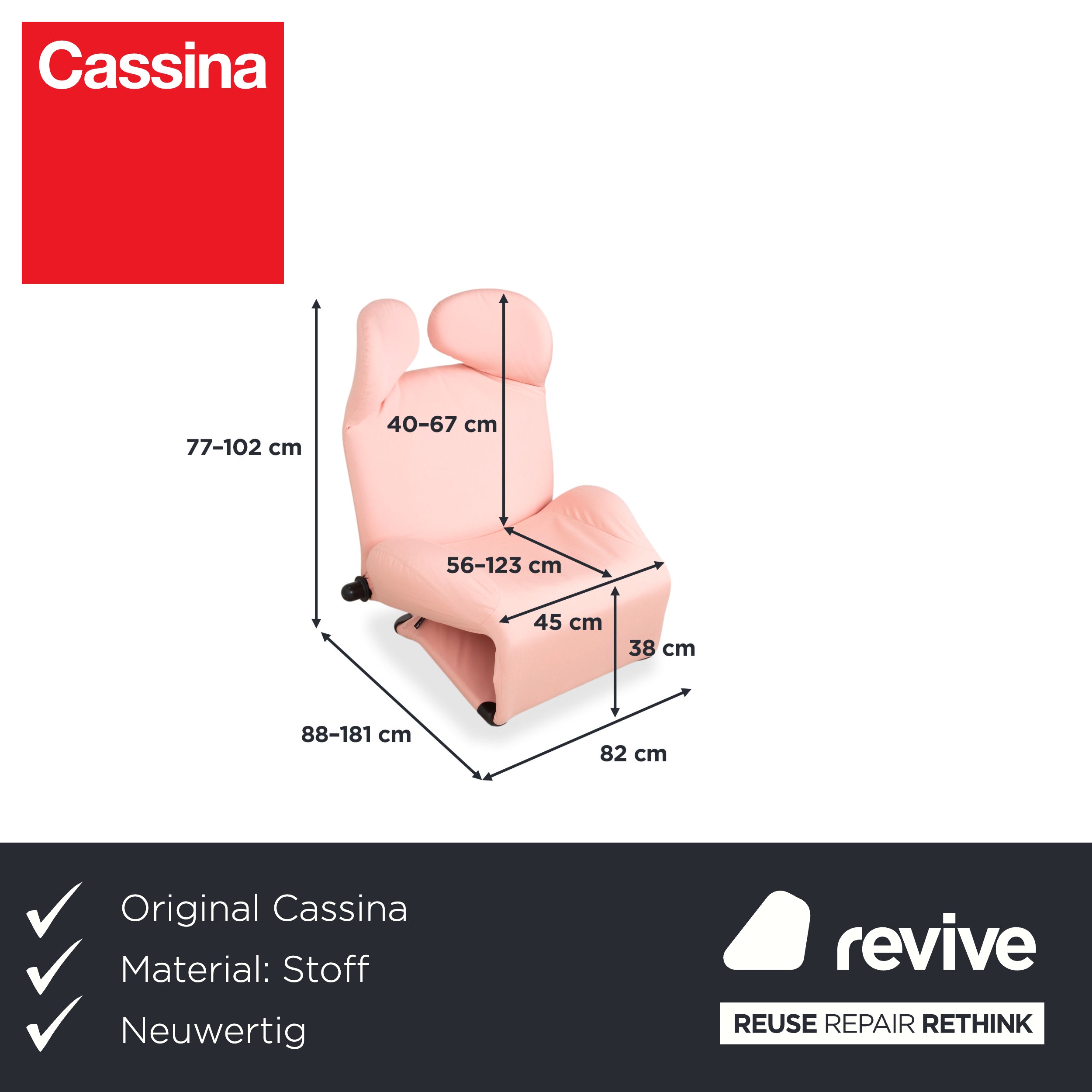 Cassina Wink Stoff Sessel Pink manuelle Funktion Neubezug
