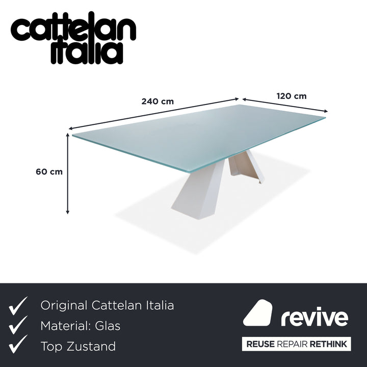 Cattelan Italia Glas Esstisch Hellblau Türkis Gestell Weiß 240 x 120 cm