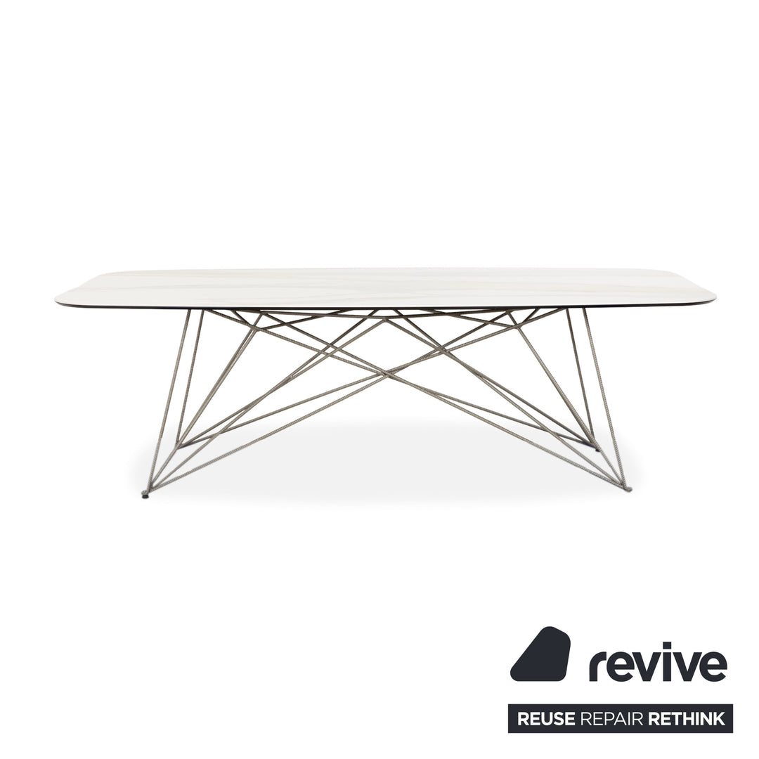 Cattelan Italia Gordon Table de salle à manger en pierre naturelle crème Métal