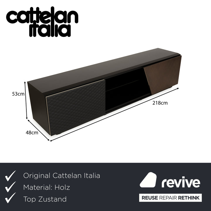 Buffet en bois Cattelan Italia, armoire en cuir noir et marron