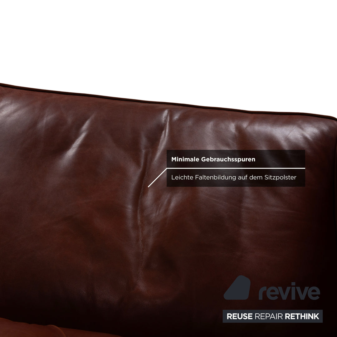 Chesterfield Garnitur Leder Dreisitzer 2x Sessel Hocker Braun Sofa Couch Vintage