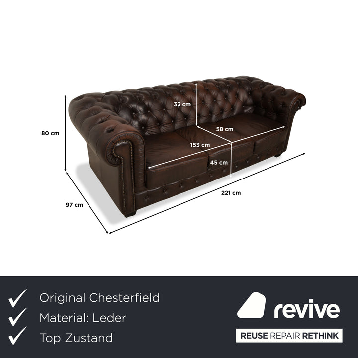 Chesterfield Leder Dreisitzer Braun Sofa Couch