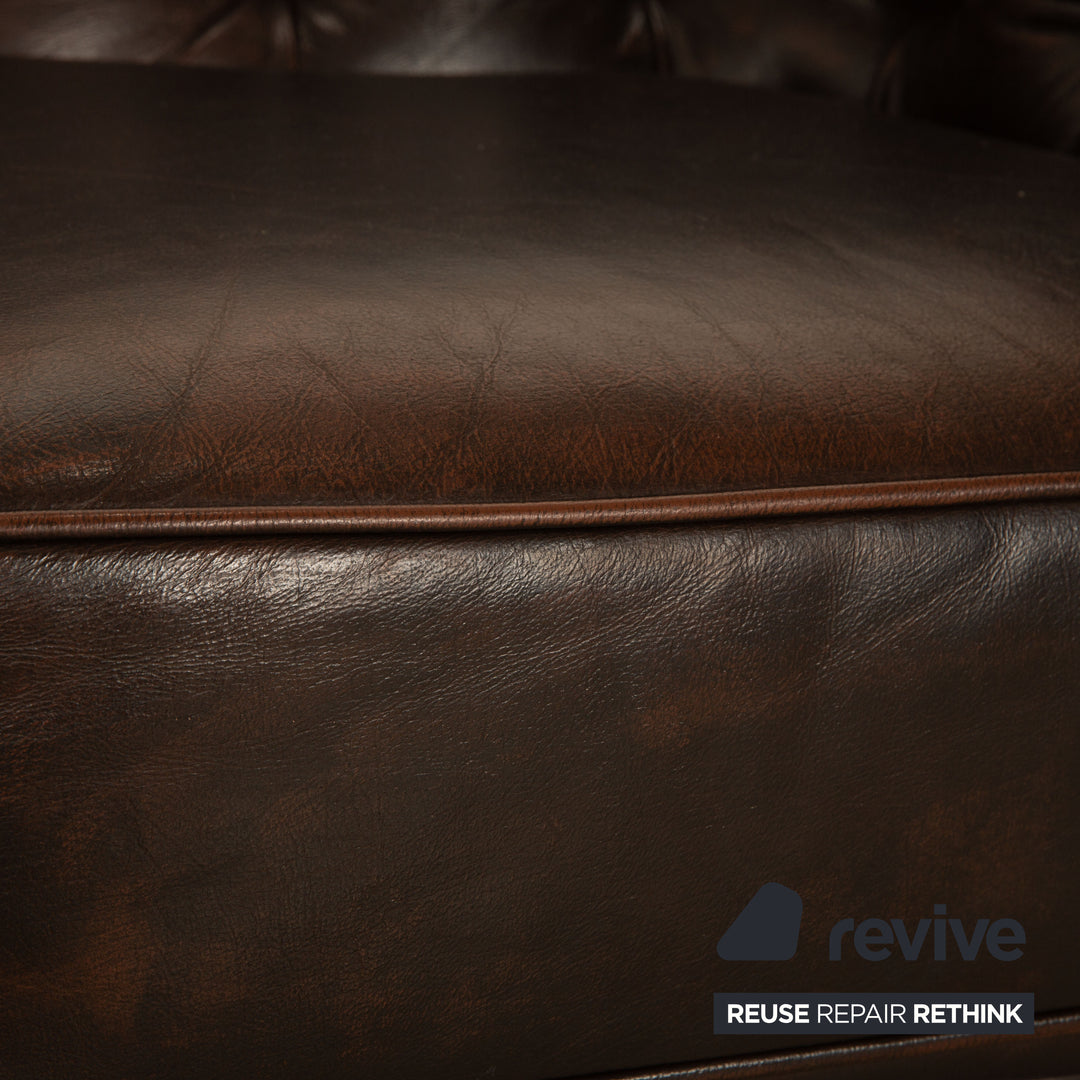 Chesterfield Leather Three Seater Brown Sofa Couch