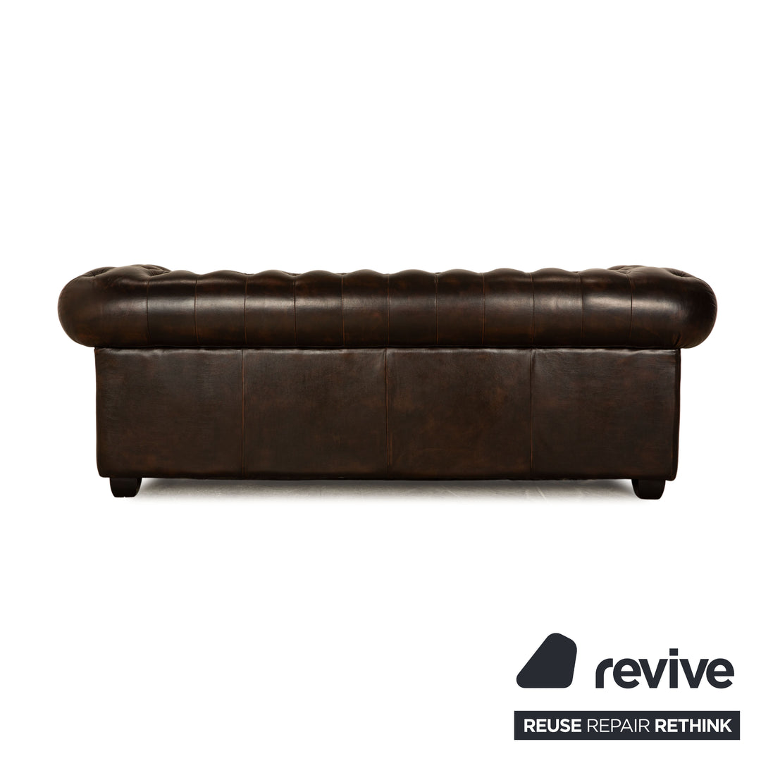 Chesterfield Leather Three Seater Brown Sofa Couch