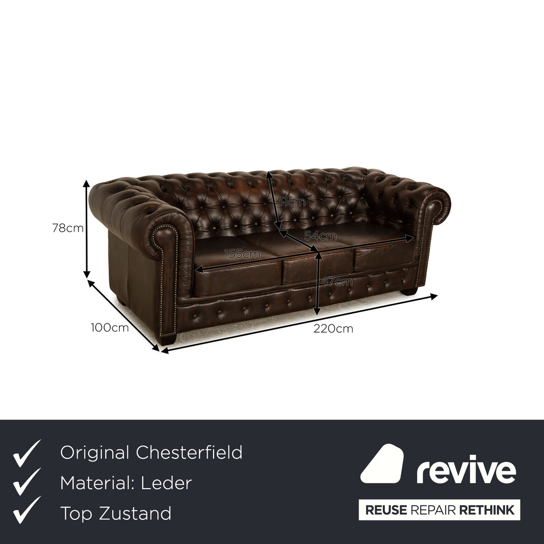 Chesterfield Leather Three Seater Brown Sofa Couch