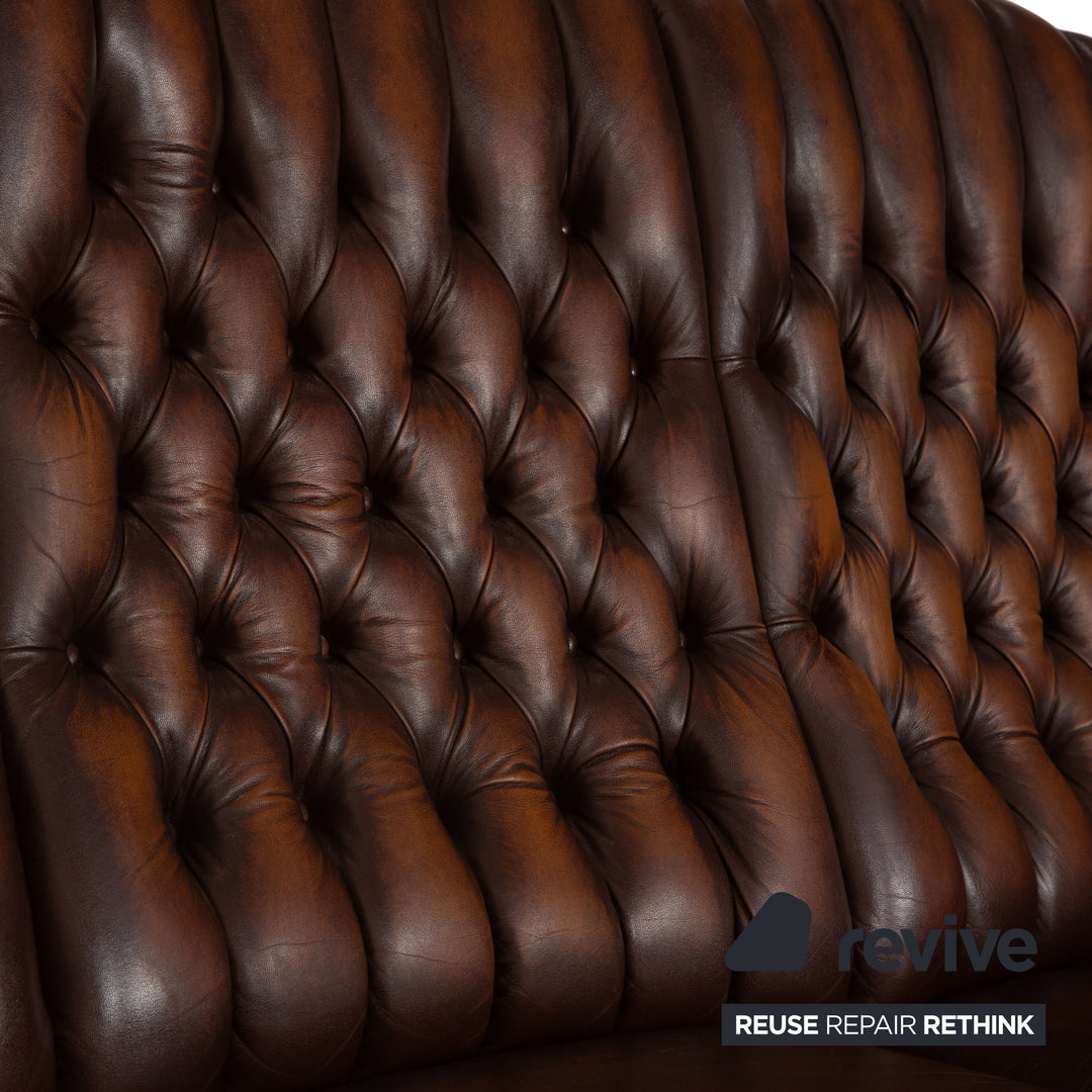 Chesterfield Leder Dreisitzer Braun Sofa Couch Vintage