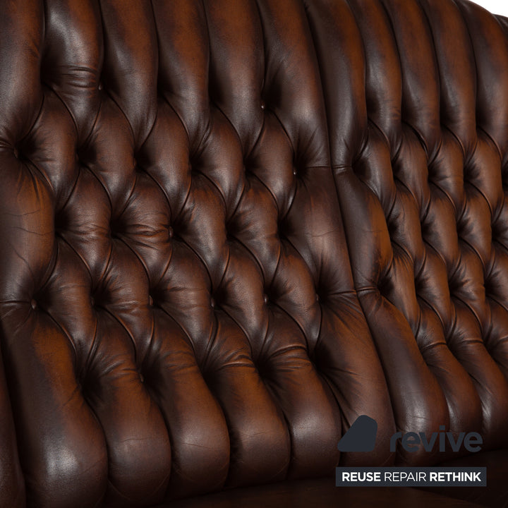Chesterfield Leder Dreisitzer Braun Sofa Couch Vintage