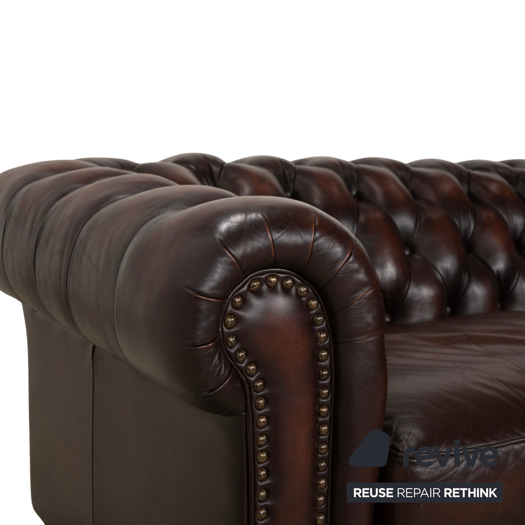 Chesterfield Leder Dreisitzer Braun Sofa Couch Vintage
