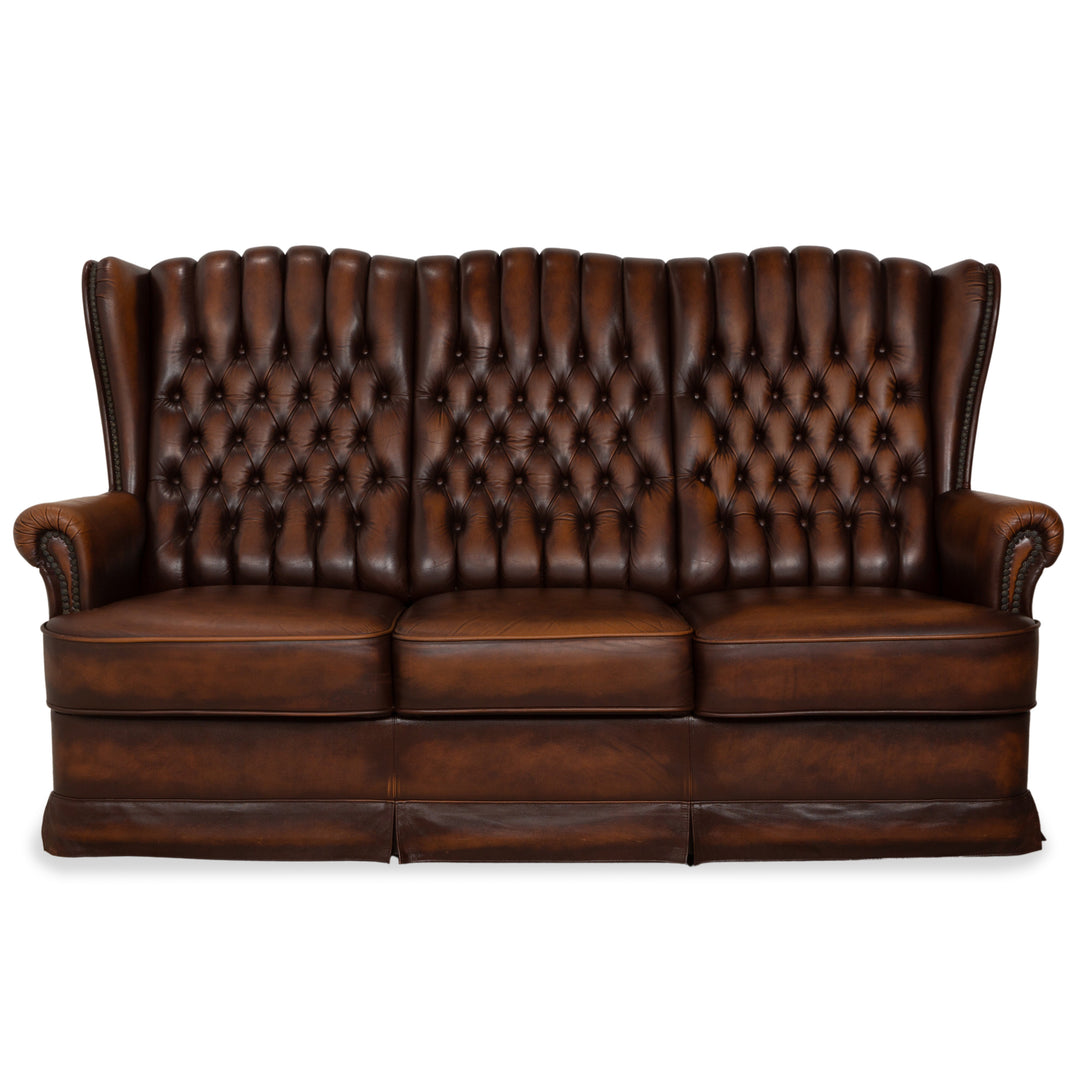 Chesterfield Leder Dreisitzer Braun Sofa Couch Vintage