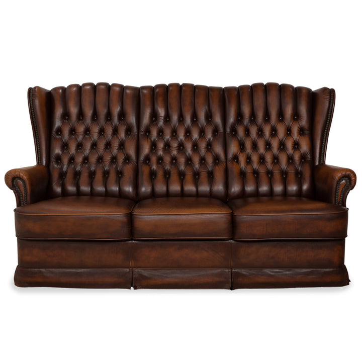 Chesterfield Leder Dreisitzer Braun Sofa Couch Vintage