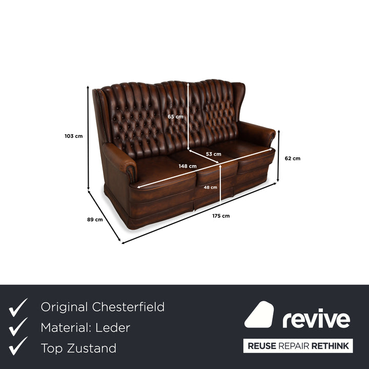 Chesterfield Leder Dreisitzer Braun Sofa Couch Vintage