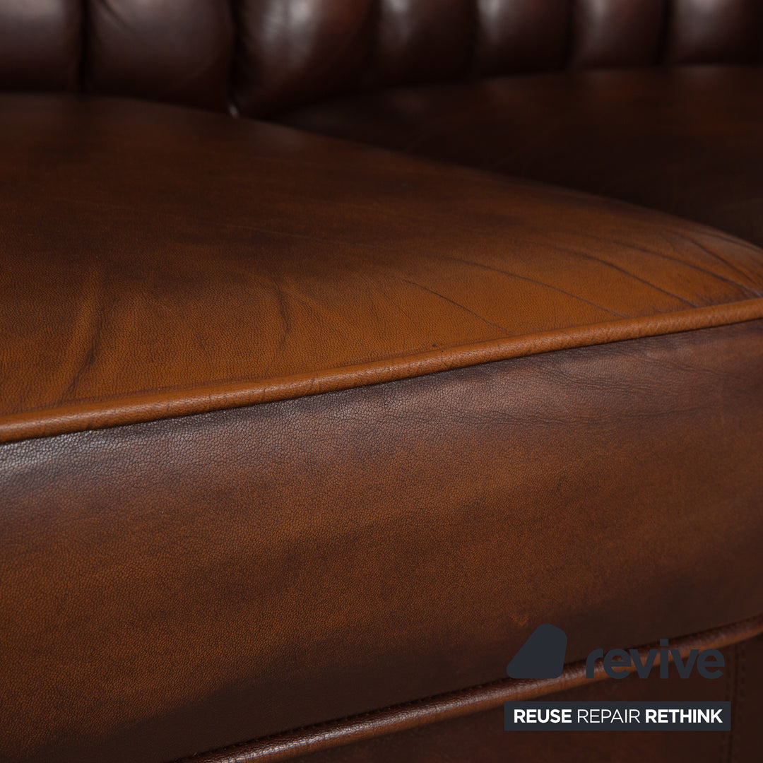 Chesterfield Leder Dreisitzer Braun Sofa Couch Vintage