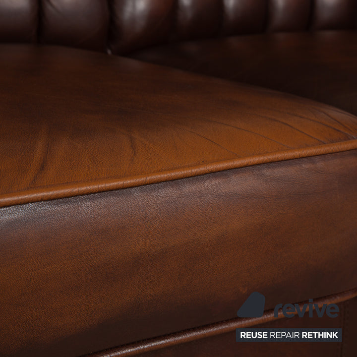 Chesterfield Leder Dreisitzer Braun Sofa Couch Vintage