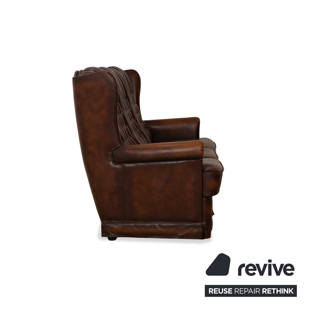 Chesterfield Leder Dreisitzer Braun Sofa Couch Vintage