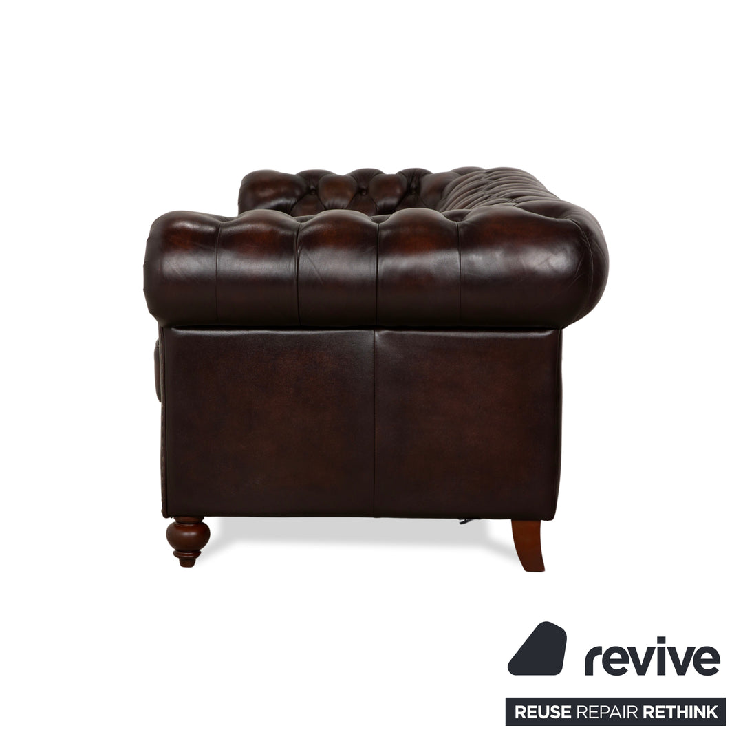 Chesterfield Leder Dreisitzer Braun Sofa Couch Vintage