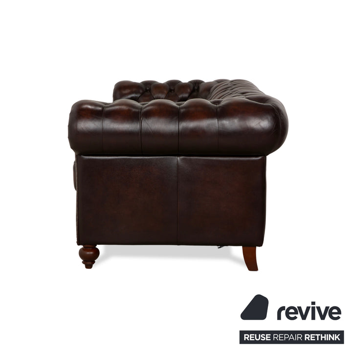 Chesterfield Leder Dreisitzer Braun Sofa Couch Vintage