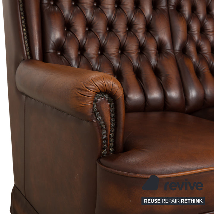 Chesterfield Leder Dreisitzer Braun Sofa Couch Vintage